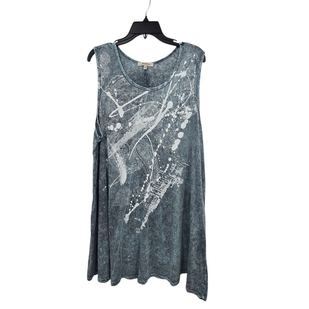 Jess & Jane Artsy Swing Tunic Tank Top Women Plus 2X Blue Lagenlook Stretch Boho